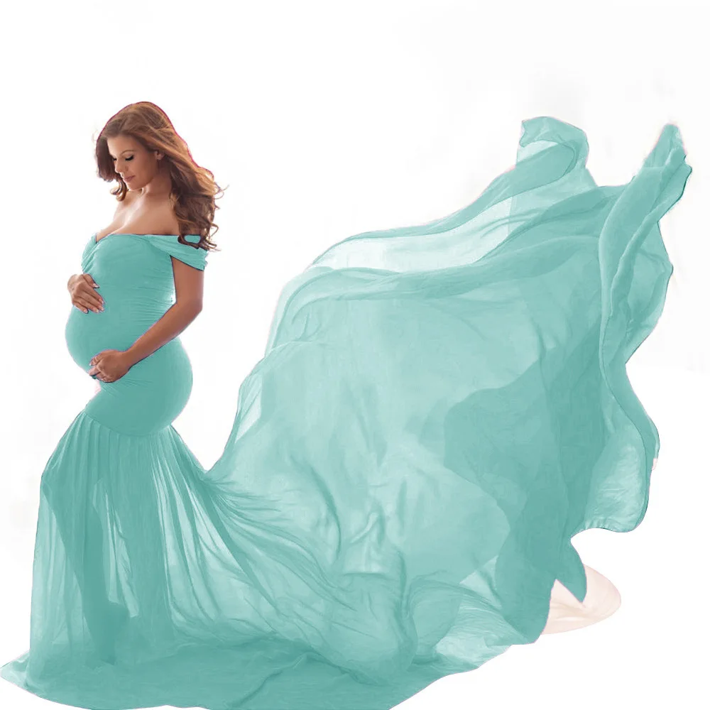 New Maternity Photography Prop Pregnancy Cloth Cotton Chiffon Maternity Off Shoulder Half Circle Gown Photo Shoot Pregnant Dress (3)