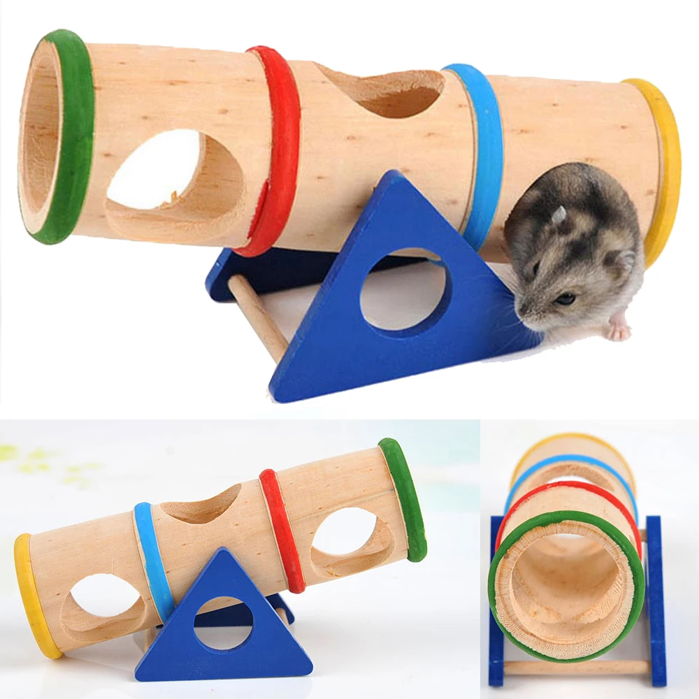 

1pcs Hamster Product Rainbow Upturned barrel Hamster Toy Pet Supplies Wooden Porous Design Small Pet Home Accessories