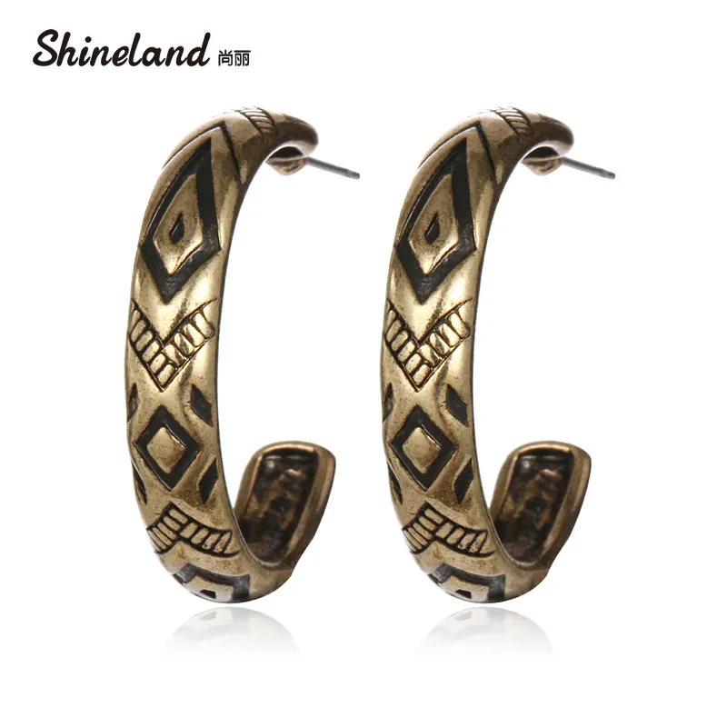 Женские винтажные серьги кольца с резьбой gold earrings for women earings goldgold plated necklace chain | Серьги-кольца -32733713438