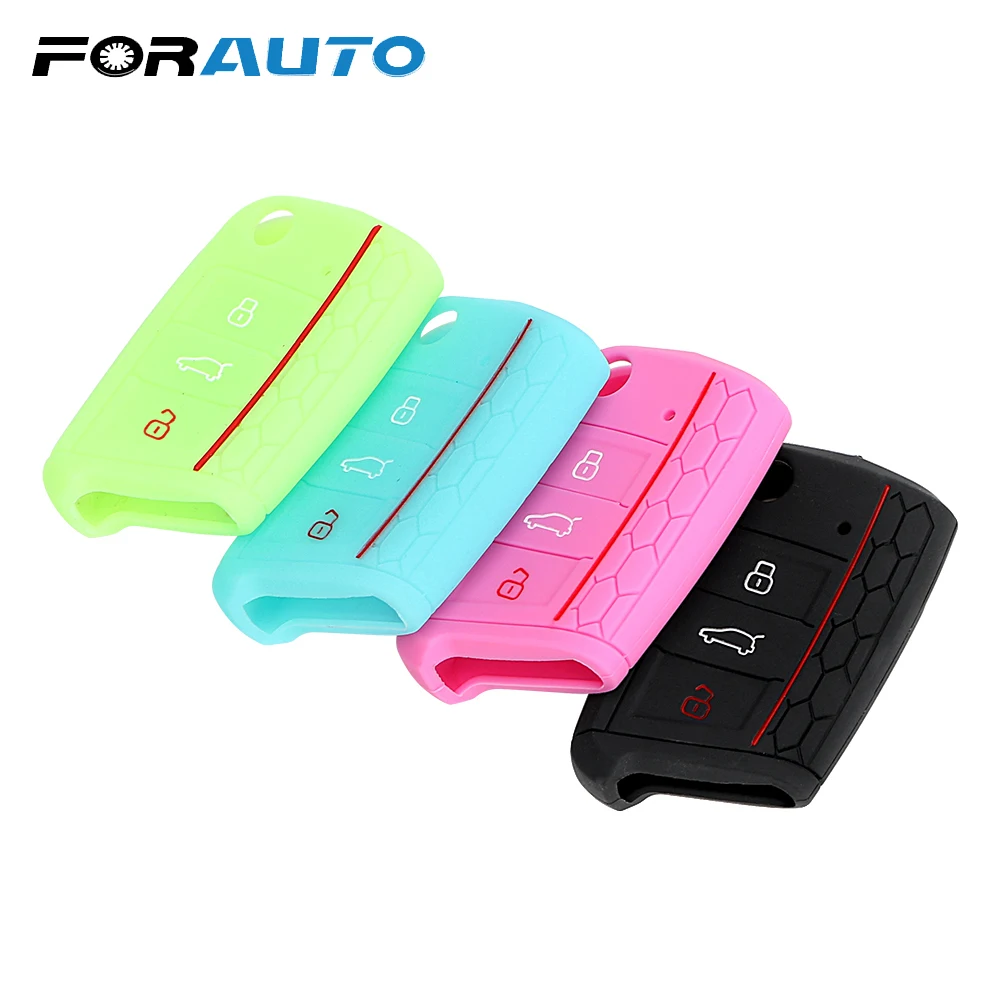 

FORAUTO Car Key Cover Case Car-styling 3 Button Key Protect Bag for VW Volkswagen Golf 7 mk7 Skoda Octavia A7 New Polo Silicone