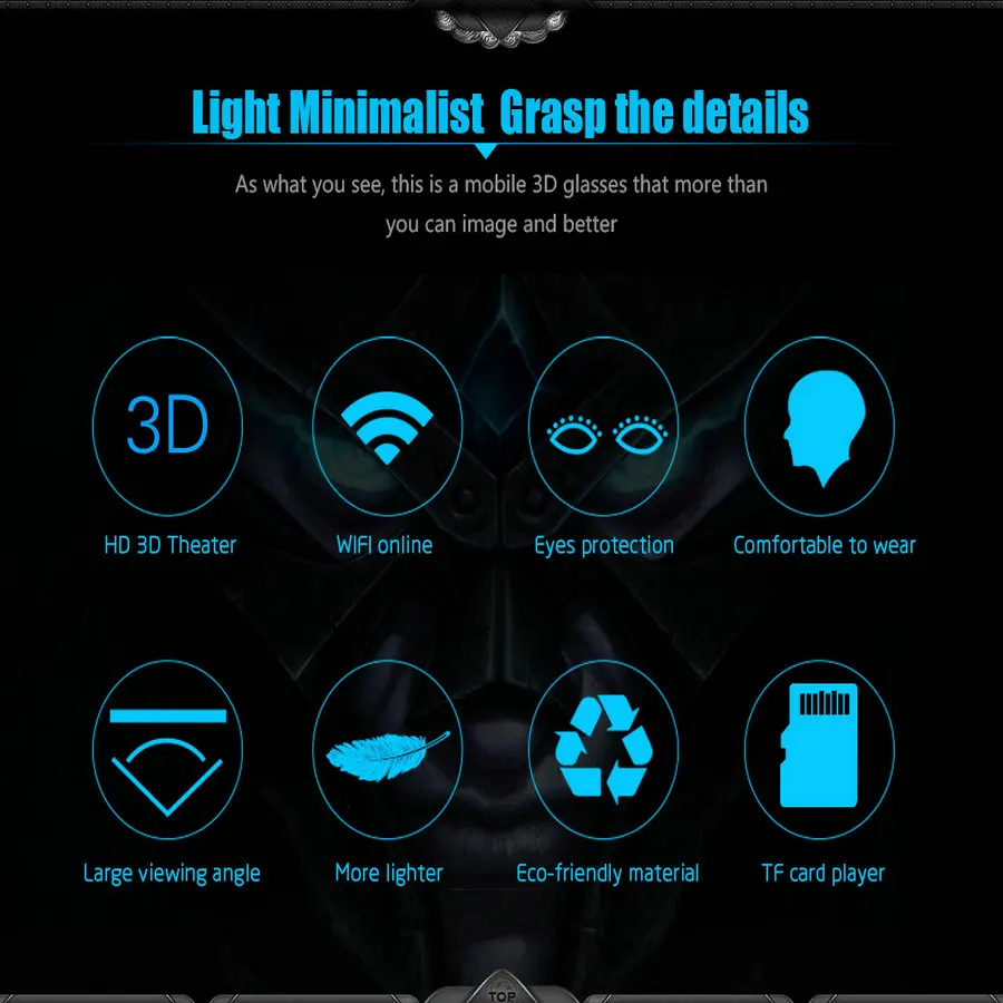  MEAFO VR Box 3.0 Pro Glasses HMD-518S WIFI Andriod 4.4 3D Video Movie Game Glasses Theater 1280P 80