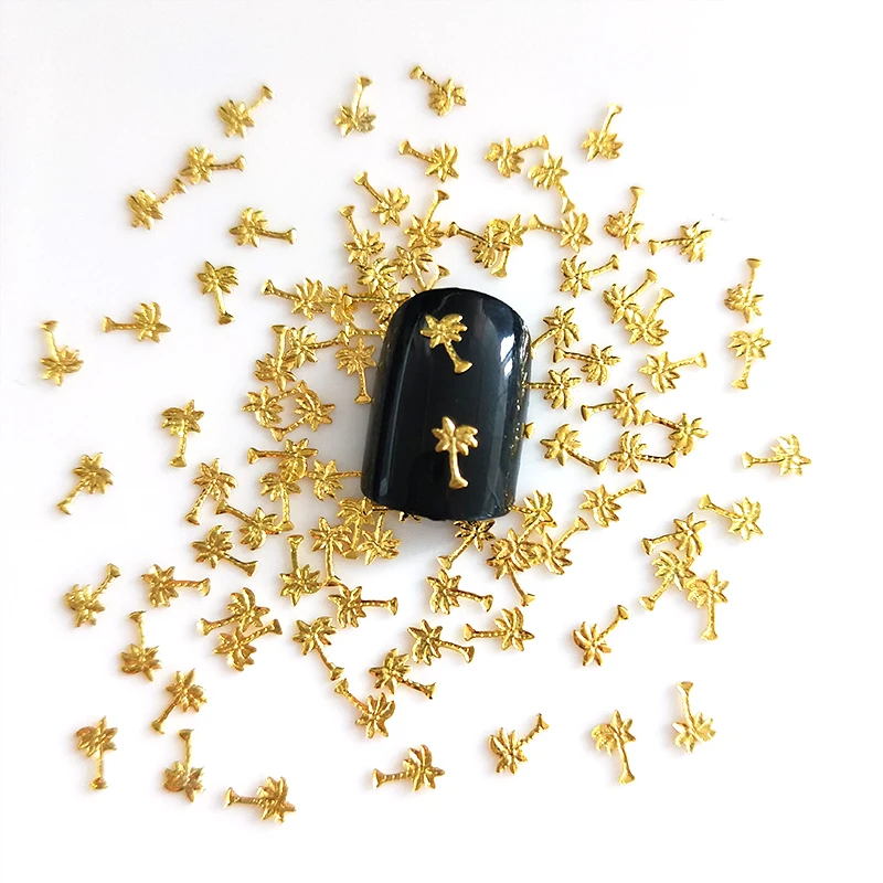 

100pcs Metal Gold Silver Nail Art Tree Shape Everything for Manicure DIY Nail Design Decoration for Nails Jewelry 3D