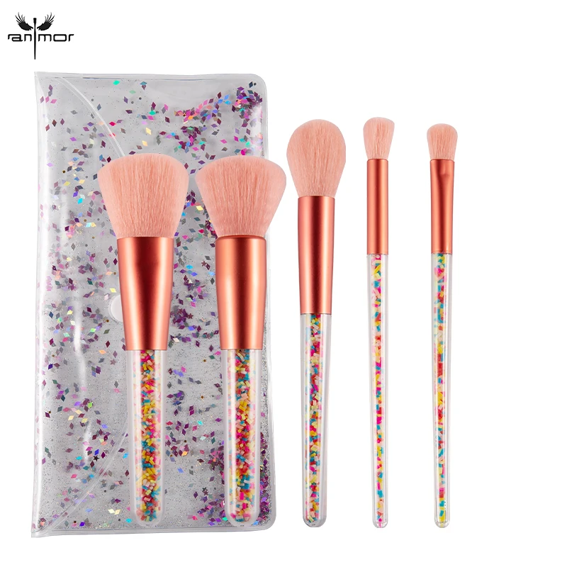 

Anmor 5Pcs Makeup Brushes Portable Make Up Brush Foundation Set Eyeshadow Eye Blush Tools Cleaner Blending Kit Cosmetic PP Bag