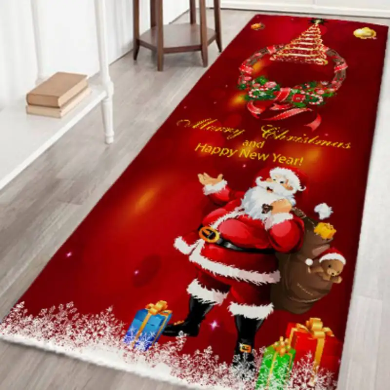 Рождественские коврики из фланелевой ткани, Нескользящие резиновые впитывающие коврики для ванной, домашние коврики для кухни