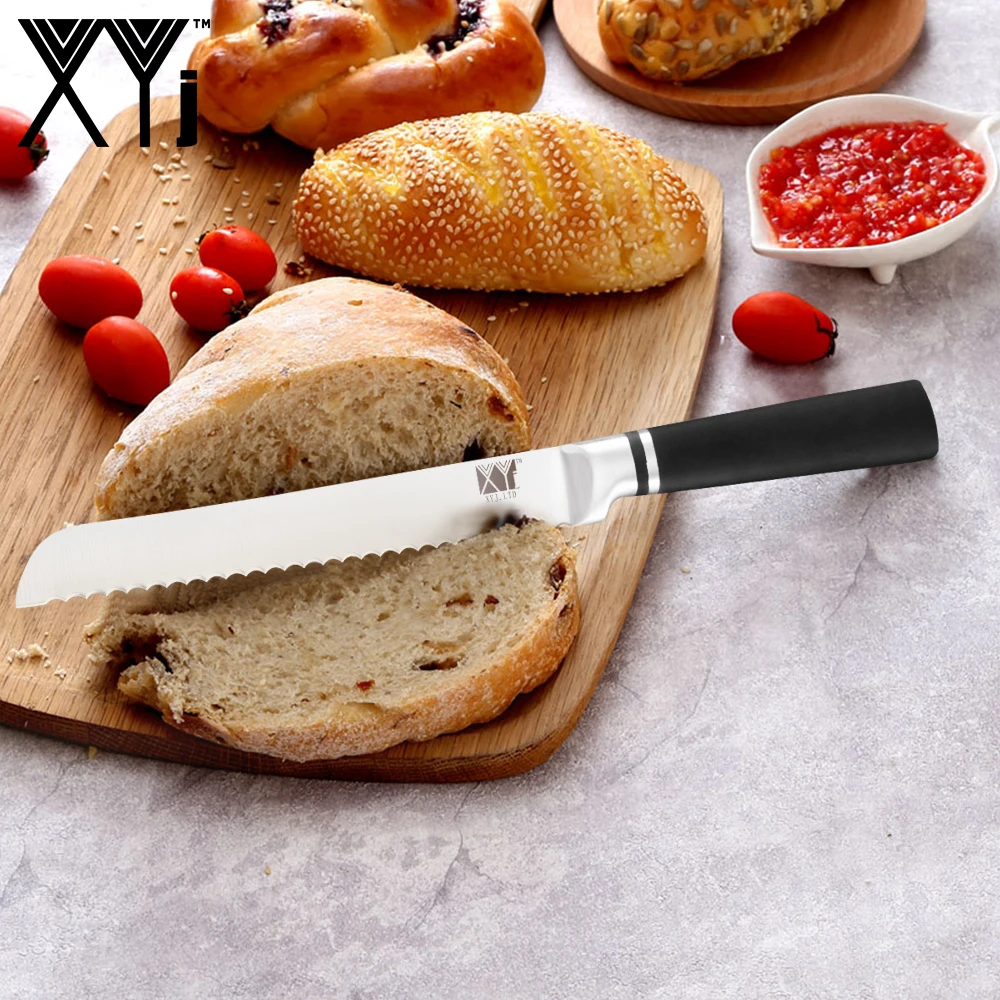 XYj японские кухонные ножи шеф-повара из нержавеющей стали набор ножей утилита сантоку нож Serrate нож для нарезки хлеба черная стальная ручка