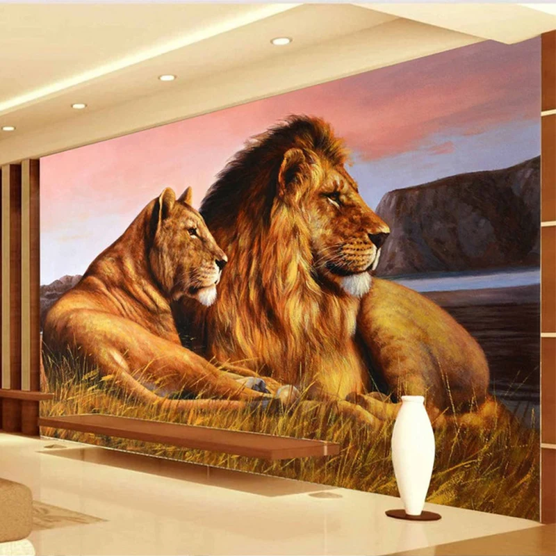 Custom 3D Mural Modern Animal Tiger Lion Cartoon Wallpaper For Kids Room Living Room Bedroom Background Home Decor 3D Wall Cloth