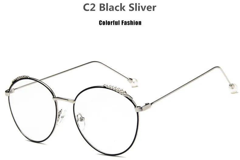 Женские оптические металлические художественные перьевые декоративные очки в ретро стиле, простые зеркальные очки для близорукости, компьютерные очки для украшения - Цвет оправы: C2 Black  Sliver