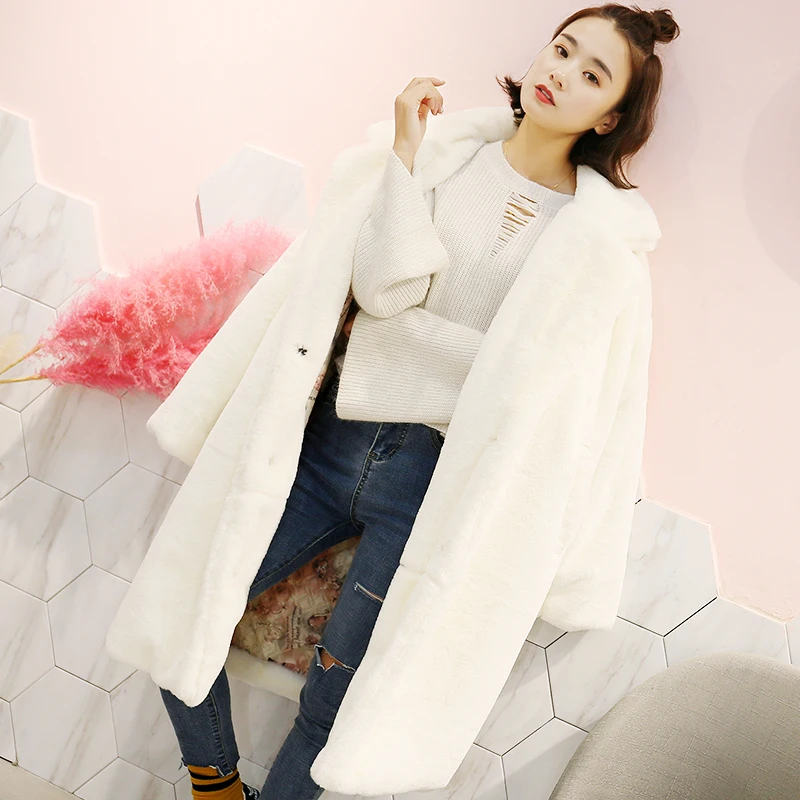 Nagodo Winter Long Mink Fur Coat women 2018 New Pink Thick Warm Faux Rabbit Fur Coats Lady Loose OverCoat Oversized Plush Coat