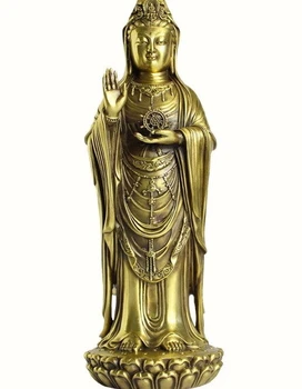 

11Chinese brass copper kwan-Yin Bodhisattva Buddha Goddess stand Lotus statue