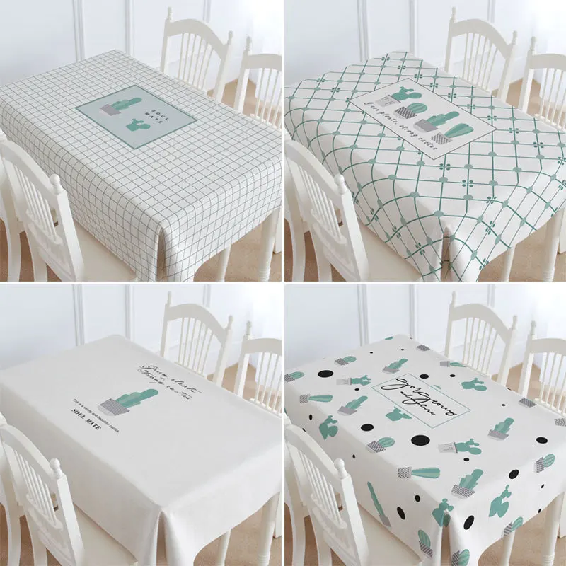 

Northern Europe Cactus Small Fresh Table Cotton Cloth Rectangle Concise Restaurant Waterproof Marble Grain Tablecloth Pad