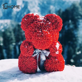 

Drop Shipping 25/40cm Big Bear Artificial Rose Flower Valentine's Day Gifts for Women Birthday Present Wedding Party Decoration