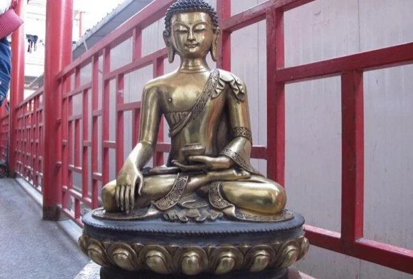 

song voge gem S1068 Tibet buddhism bronze copper carved hold bowl Sakyamuni tathagata buddha Statue