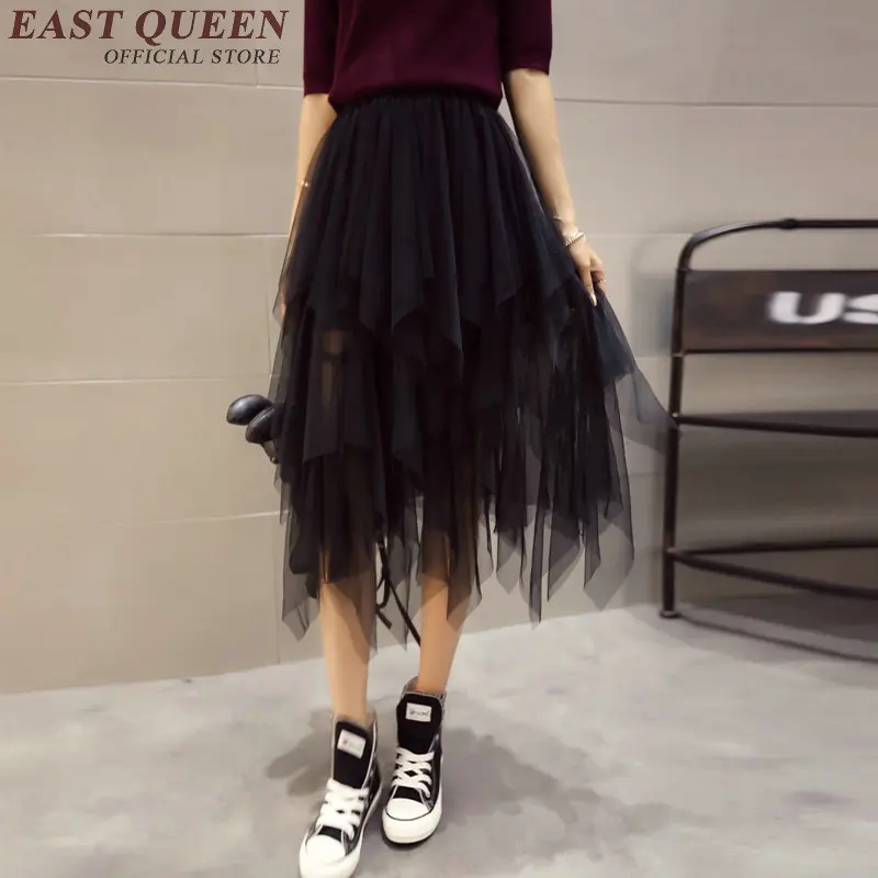Women skirts 2018 summer lace skirts for women multilayer long tulle skirt high waist irregular hem mesh tutu skirt AA1937 Q