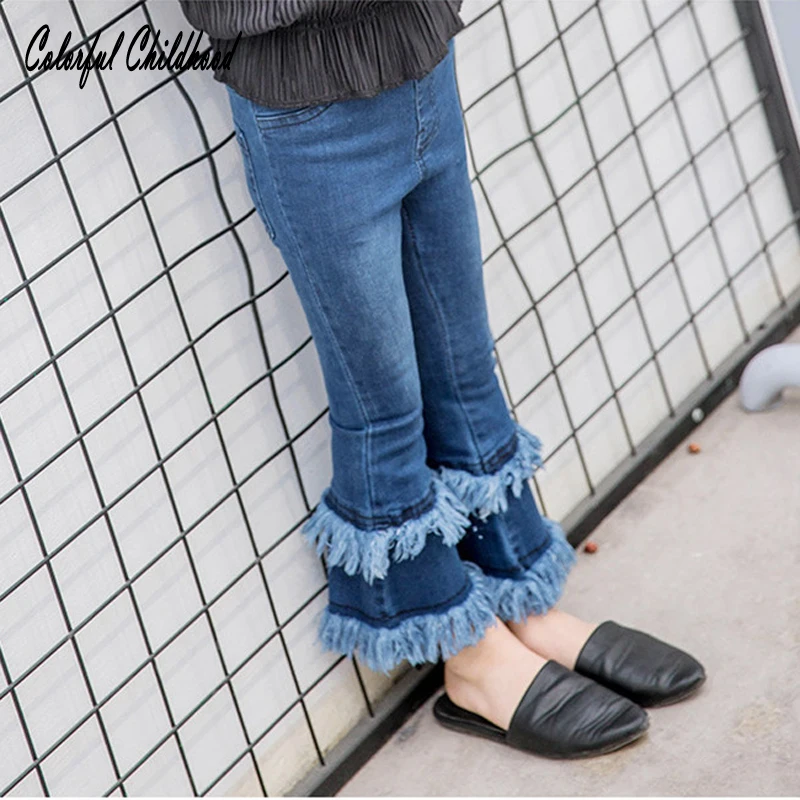 Toddler girls denim pants kids jeans tassel fashion trousers little