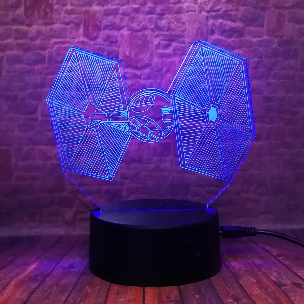 Звездные войны 3D Пробуждение силы Tie Fighter рисунок лампа визуальный 7 цветов Изменение ночник визуальный стол ребенок новый год подарки на