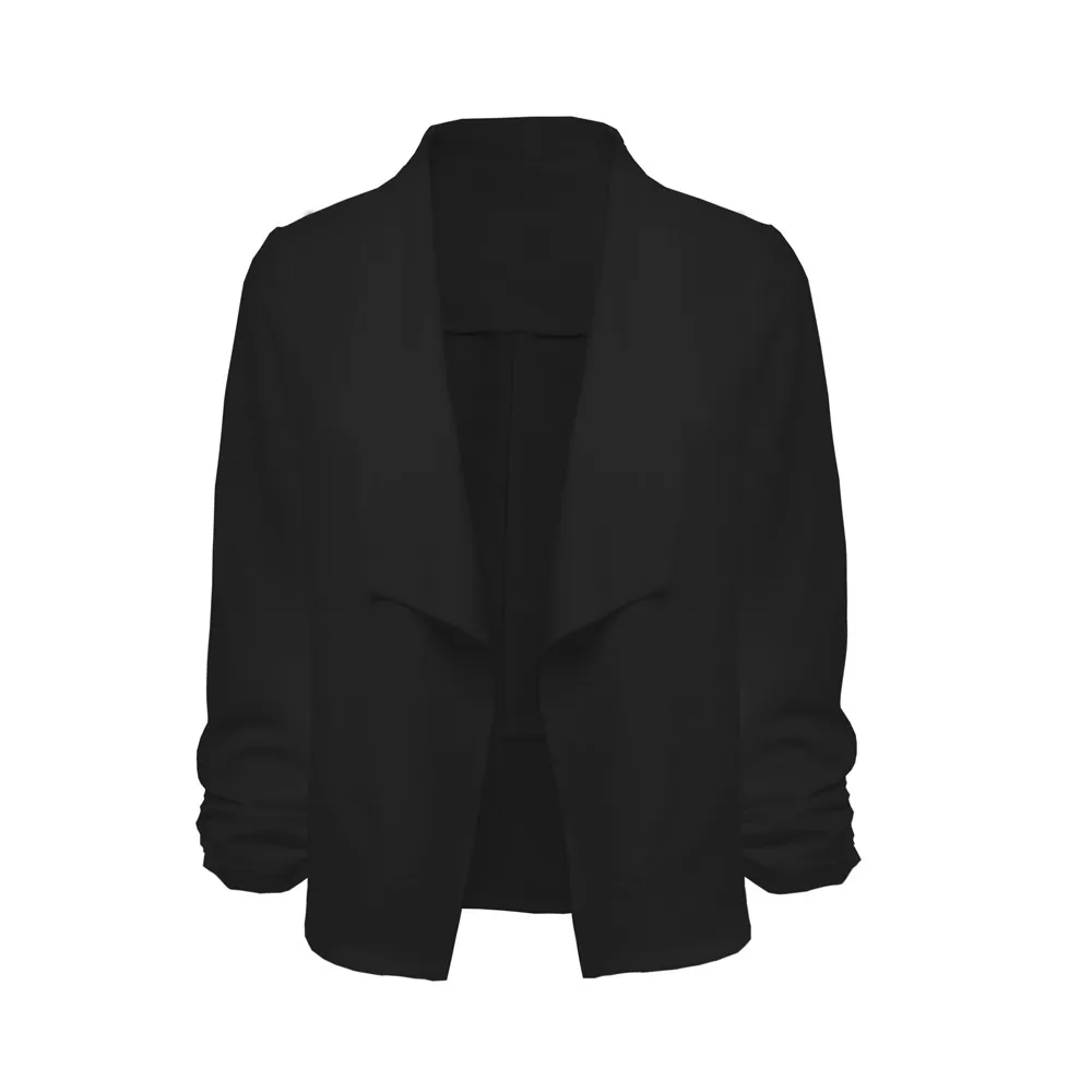 JAYCOSIN Модный женский блейзер с 3/4 рукавом, повседневный короткий кардиган с открытым передом, офисный пиджак, женский пиджак