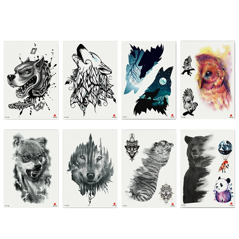 

1PC Tattoo Wolf Tiger Bear Waterproof Temporary Tattoo Stickers For Men Women Full Body Art Arm Semi-arm Tattoo 148*210CM