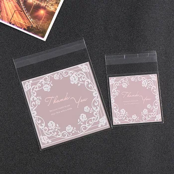 

500PCS Elegant Rose Cookie Plastic Bags Cellophane Biscuit Bags Thank You Gifts for Wedding Candy OPP Bags With Self Adhesive