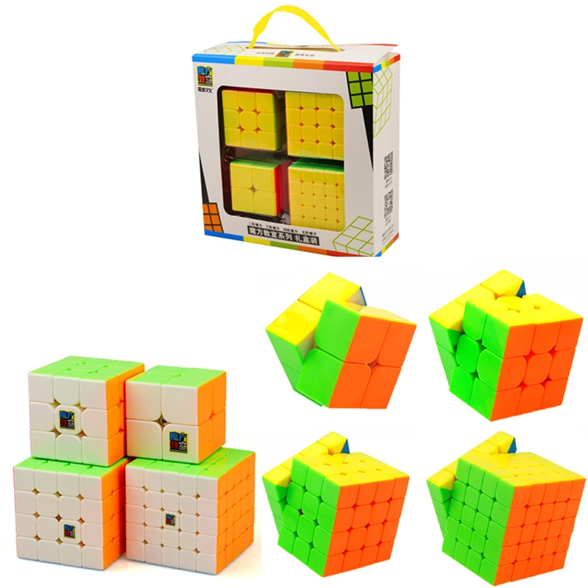 Набор скоростных кубиков, Moyu Mofang Jiaoshi MF2S 2x2 MF3S 3x3 MF4S 4x4 MF5S 5x5 Stickerless Magic Cube 234 набор с подарочной коробкой