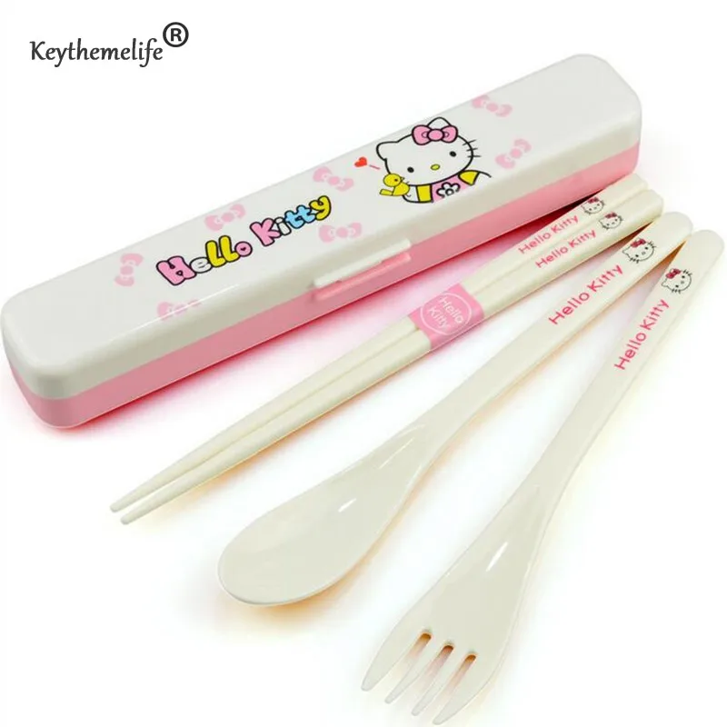 

3pcs/set Cute Kawaii Hello kitty Tableware Lunch Set Baby ABS Health Dinnerware Set B