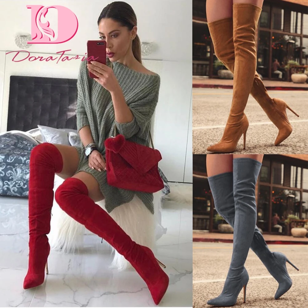 Prix DoraTasia marque nouvelles femmes chaussures femme bottes grande taille 31 43 automne sur le genou bottes mince talons hauts chaussures sexy partie boot