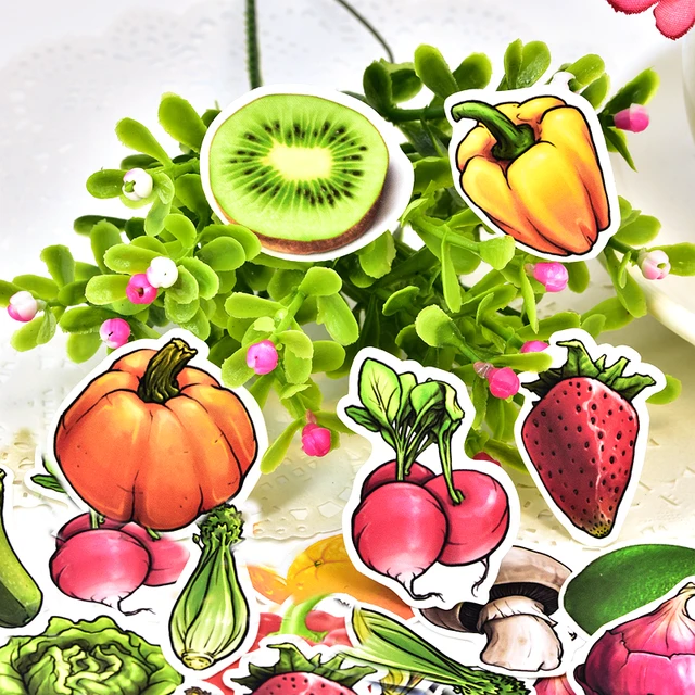 Um conjunto de adesivos com frutas kawaii fofas desenho infantil