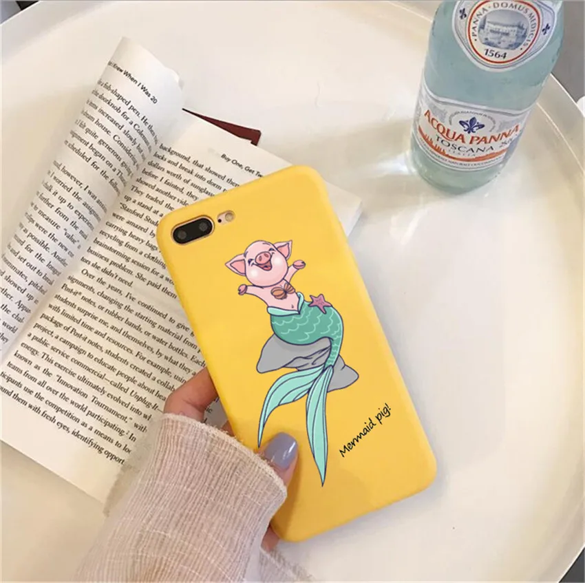 Милый розовый желтый чехол с русалочкой для iPhone 7 8 Plus XS силиконовый X 6S Max|Бамперы| |