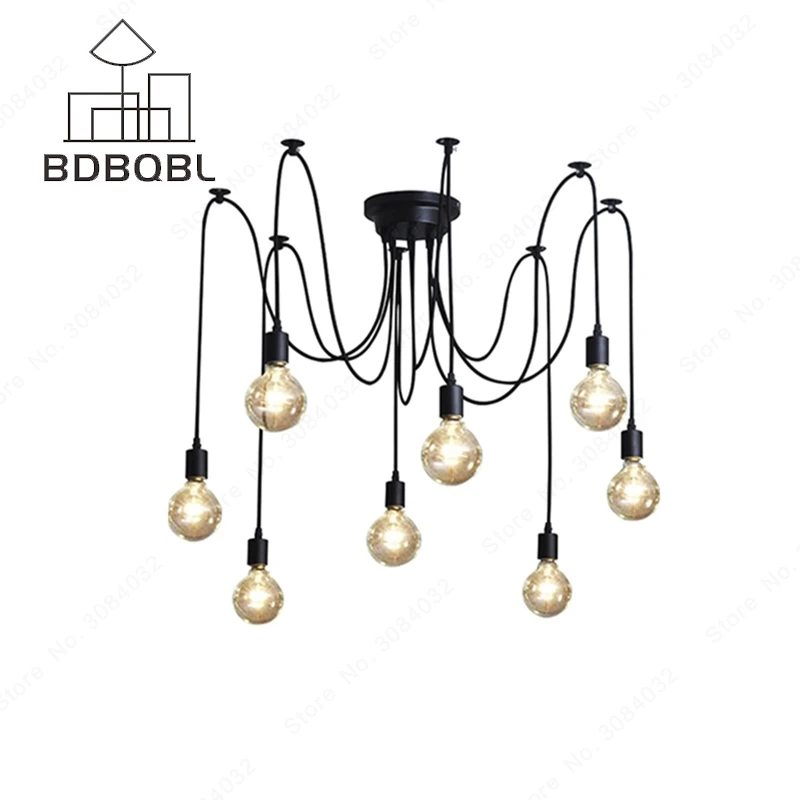 

BDBQBL Mordern Nordic Retro Edison Bulb Light Chandelier Vintage Loft Antique Adjustable DIY Art Spider Ceiling Lamp Fixture