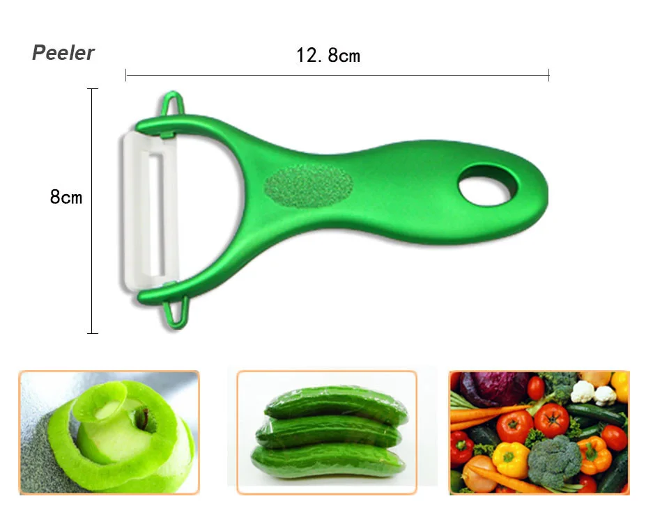 D034 красивые подарки Zirconia green light кухонный керамический набор ножей для фруктов " 4" " 6" дюймов с цветочной росписью+ Овощечистка+ Чехлы