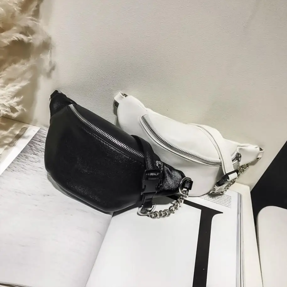 Белый, черный, мода, Женская поясная сумка, пояс с цепочкой, стильные кожаные нагрудные сумки, высокое качество, поясная сумка на бедро, на плечо, мини