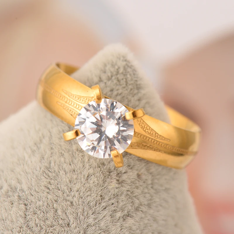 Brand New Geometric Stainless Steel Wedding Rings Pair Crystal Rings For Couple Gold Rings