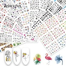 12 видов конструкций водные наклейки слайдер Лето кактус наклейки для ногтей Фламинго попугай Флора зеленый лист водяные знаки обертывания Маникюр украшения