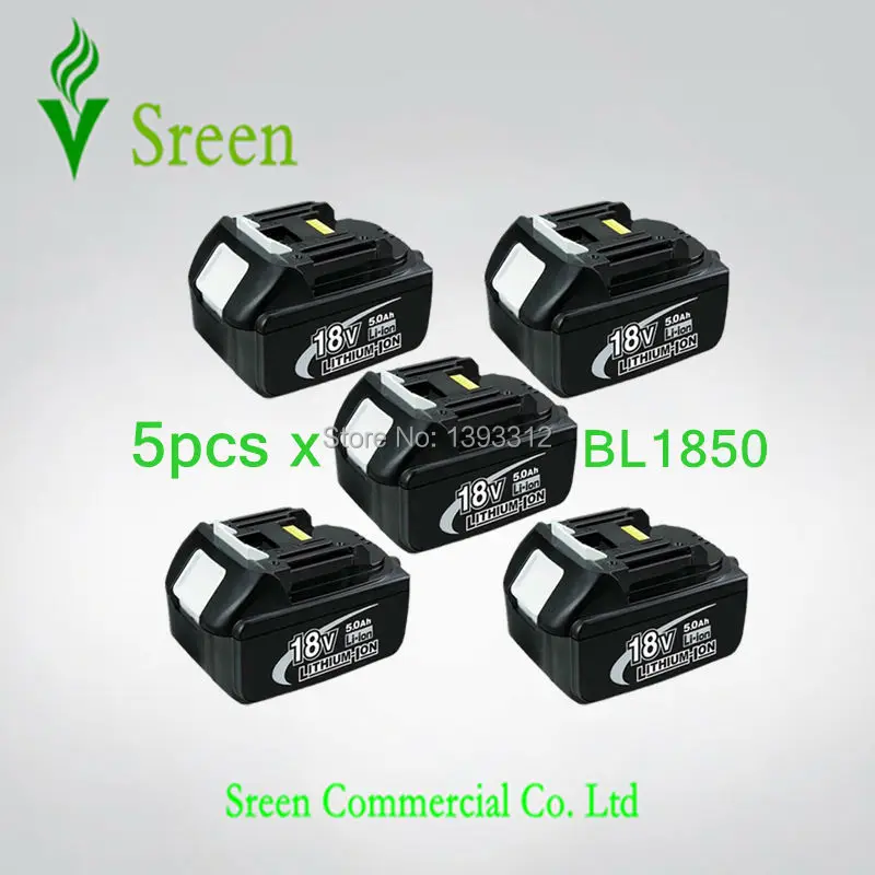 

5PCS 5000mAh Rechargeable Li Ion Power Tool Battery Replacement for Makita 18V BL1830 BL1840 BL1850 LXT400 194205-3 194230-4