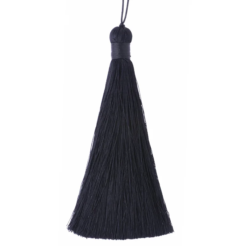 6pcs tassels with haning,12cm Black Rayon Silk Tassels for Clothing Bag
