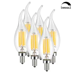 6 упак. AC110-220V dimmable лампа накаливания 2700 К теплый белый E14 E12 свечах 6 Вт равна 60 вт EDISON ЛАМПЫ