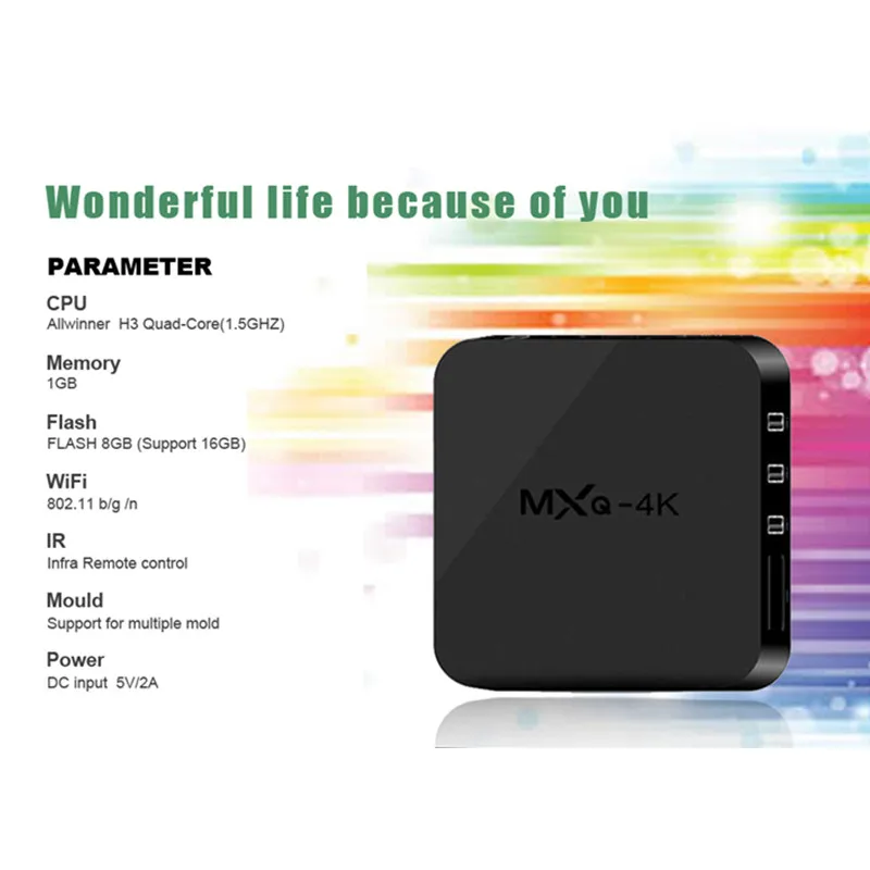MXQ-4K الذكية الروبوت 7.1 التلفزيون مربع 1 GB 8 GB Allwinner H3 رباعية النواة 2.4G Wifi مجموعة أعلى مربع دعم 4 K 1080 P HD الفيلم مشغل الوسائط
