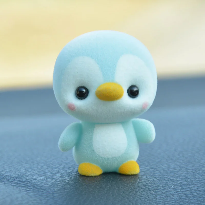 Koteta Kawaii ПВХ флокирующая кукла пушистая панда Пингвин утка мини животные игрушки для детей флокирующая игрушка для девочек детские подарочные фигурки - Цвет: blue penguin