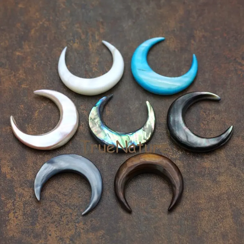 

Wholesale Fashion Colorful Shell Crescent Pendant Double Horn Abalone Shell Charms For Necklace Making In 35*52 mm PM6297