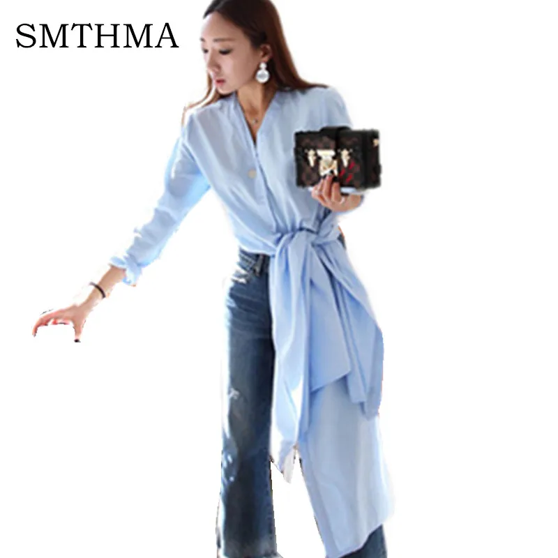 

SMTHMA 2019 Spring women clothing V-neck open fork women blouses