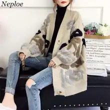 Neploe, женский свитер, кардиган, вязанная Корейская зимняя одежда, свободные женские топы, толстые, плюс размер, Harajuku, пальто с буквами 36509