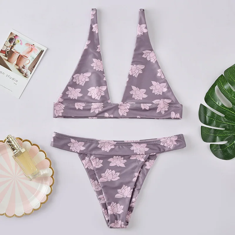 

Roseheart Summer Sexy Bikini Set Women Swimsuit Bikini Backless Swimwear Low Waist Holiday Suit Female Beach Flower Printed