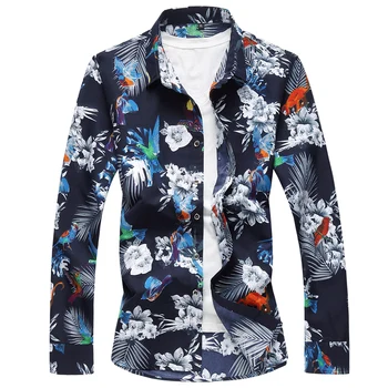 

Long Sleeve Shirt Men's Spring and Summer Cotton Floral Print Casual Shirt M-7XL Plus size Plus Fat Loose Shirt Holiday Wind