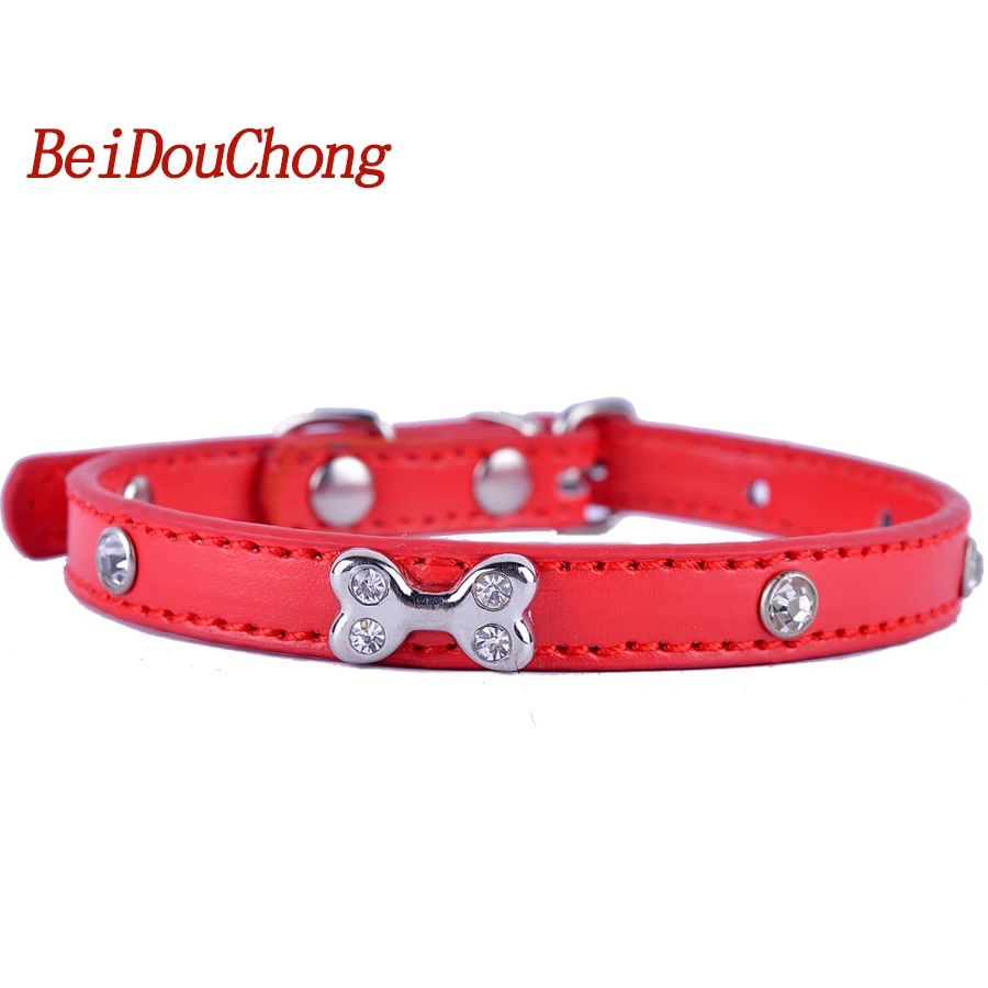 Red Pink Black PU Leather Cat Collar Fashion Bling Rhinestones