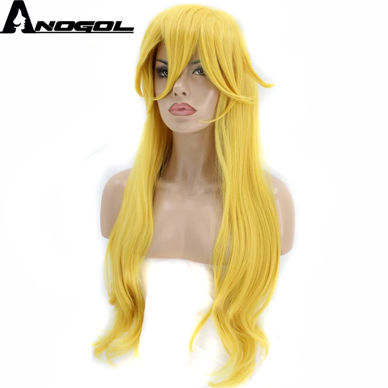 

Anogol High Temperature Fiber Long Yang Natural Wave Lemon Yellow Peach Synthetic Princess Cosplay Wig For Women Halloween Party