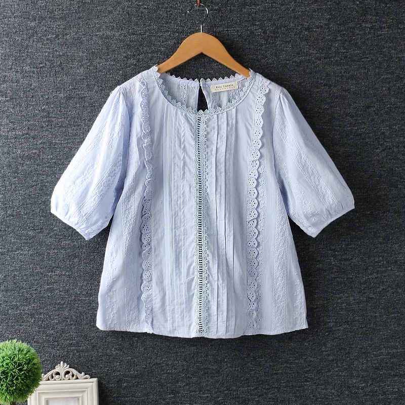 

Japanese small fresh lacing embroidery shirt blouse 2019 summer