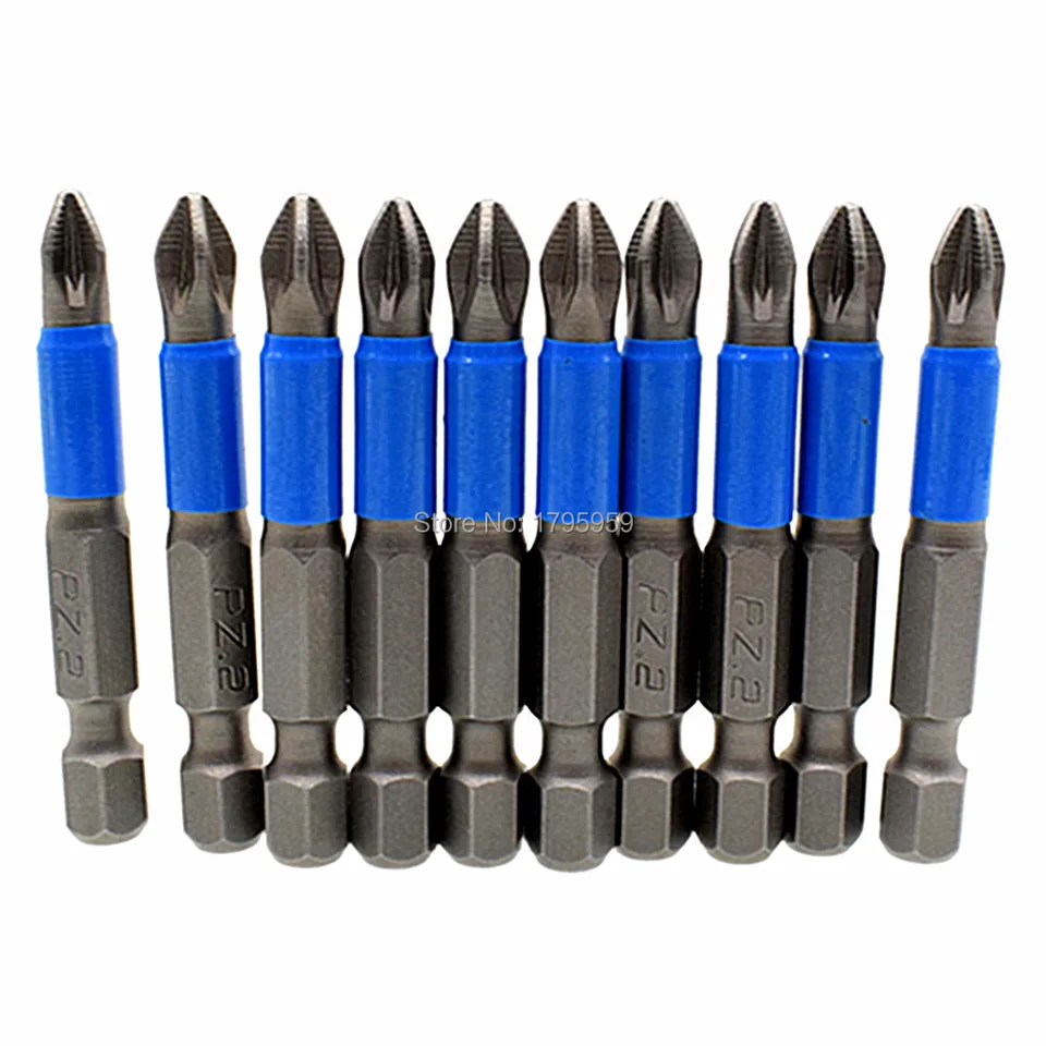 10 PIECE POZI 2 PZ2 SCREWDRIVER BIT SET HEX BITS 75 mm LONG REACH NON SLIP new