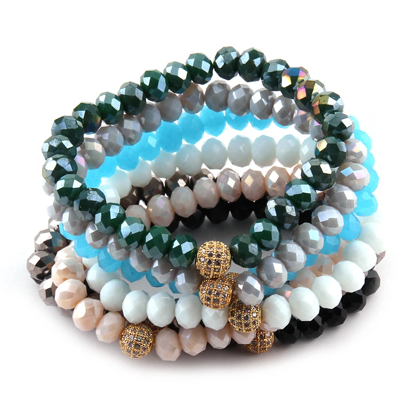 

MOODPC Free Shipping Fashion Beautiful 8mm Glass Bead Micro Zircon Pave Ball Bracelet