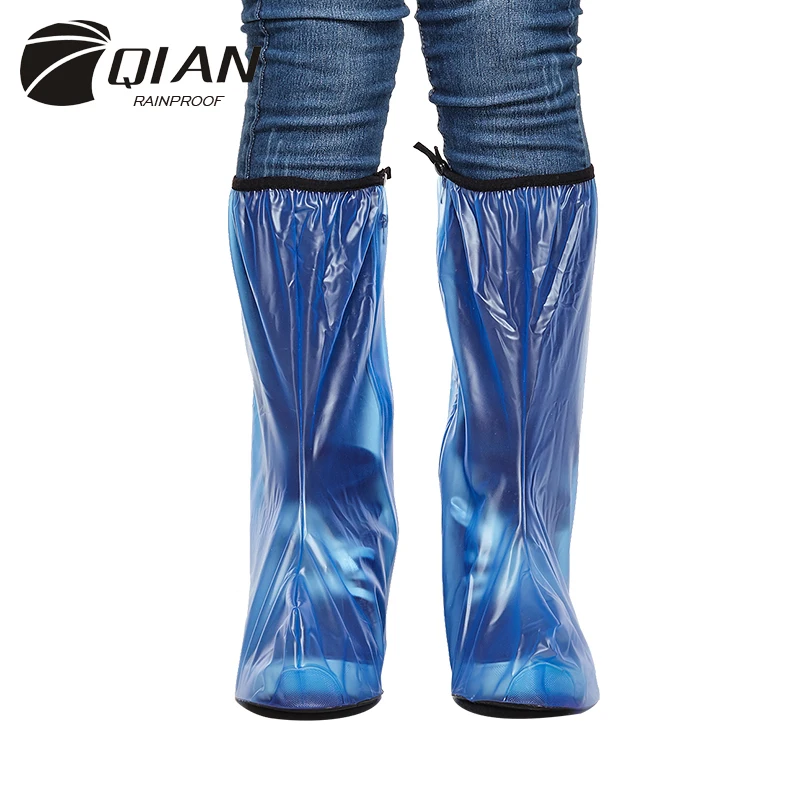 QIAN RAINPROOF 2016 New Fashionable High-top PVC Rain Shoes Covers Men Thicken Non-slip Portable Overshoes Waterproof Boots