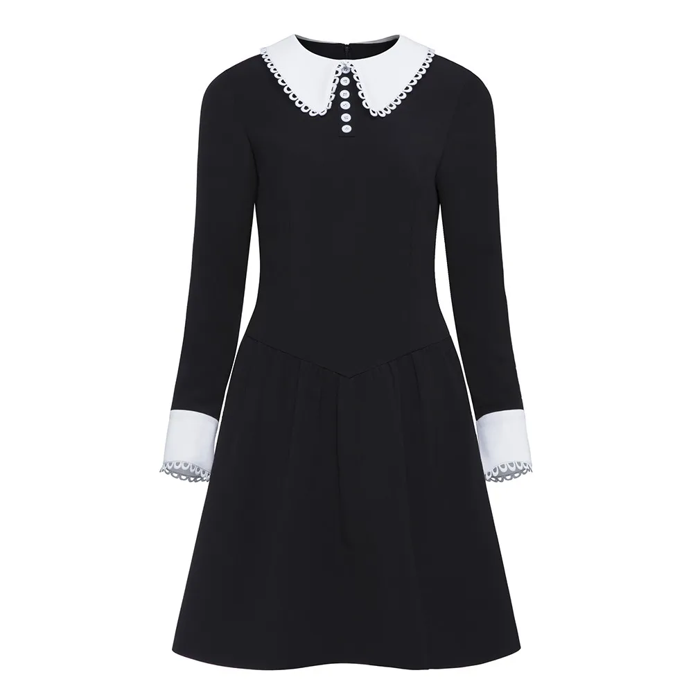 

Rosetic Women Gothic Dress Long Sleeve Black Gothic Punk Dresses Female Black Button Party Club Dresses School Girl Dark Dress