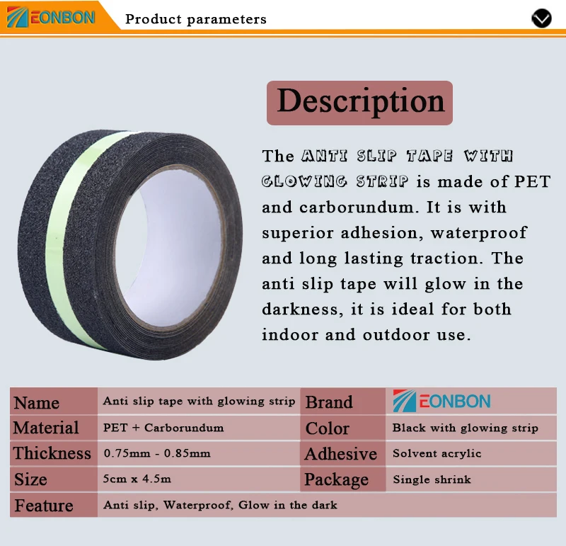 EONBON 5 см X 4,5 м Водонепроницаемая Нескользящая светится в темноте ходьба лента безопасности для лестницы, шаг протектора